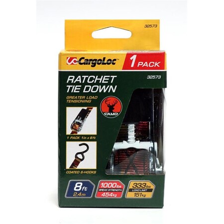 Gourmetgalley 8 ft. 1000 lbs Racheting Tie Down S-Hooks, Camo GO3311164